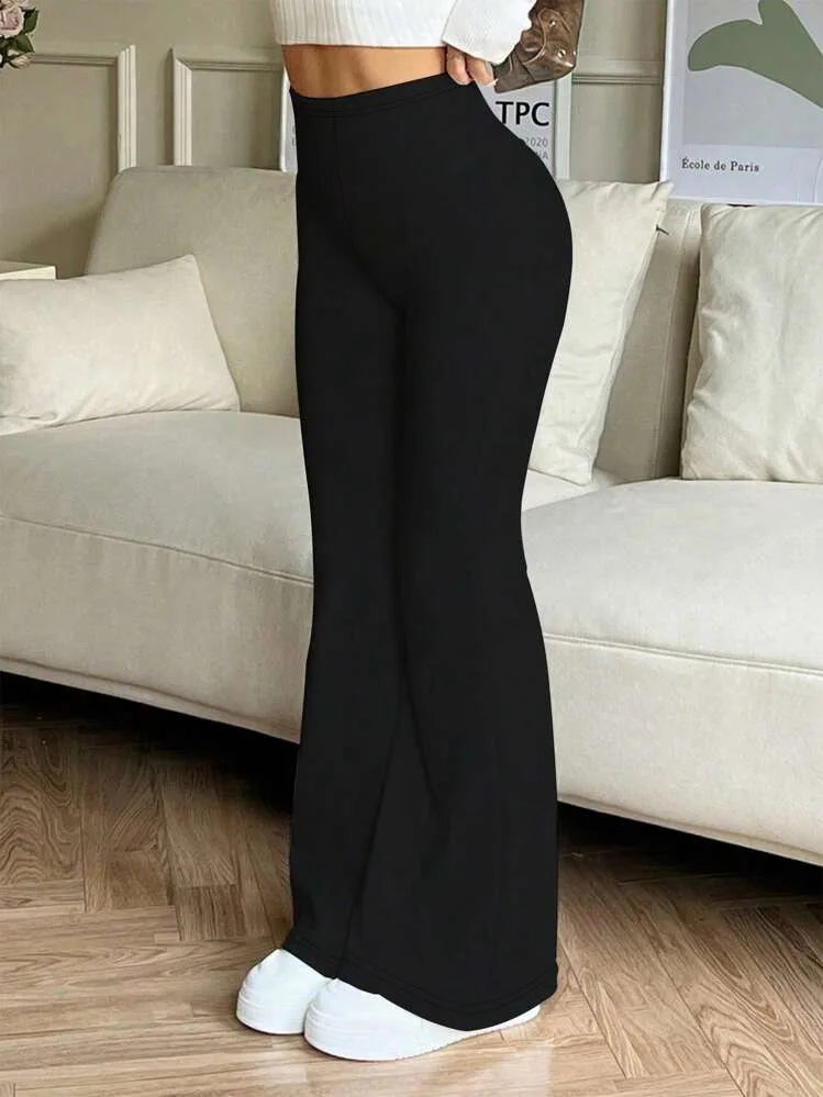 5397 Women's High-Waisted Flared Pants - Solid Color High Elasticity Trousers, All-Season Comfort & Machine Washable,