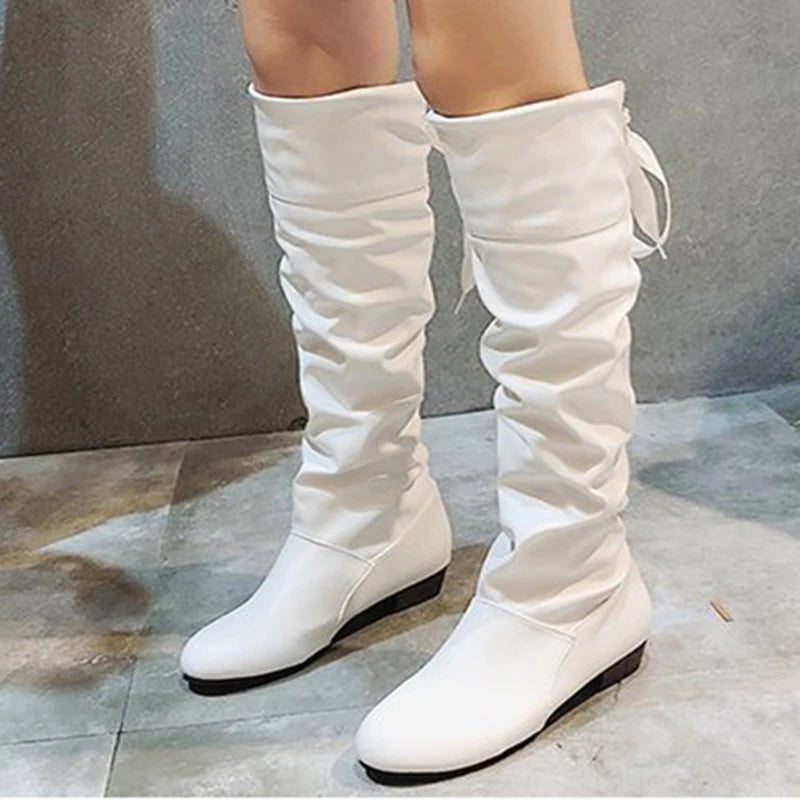 Slouchy Tall Boots | Round Toe & Back Lace Detail | Braviixx