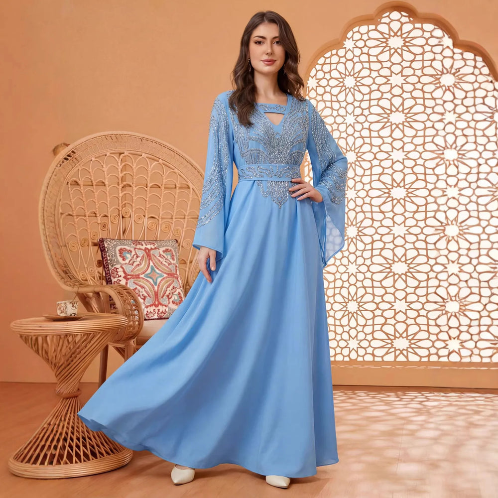 Embellished Kaftan Dress | Bell Sleeves & Tie Waist | Braviixx