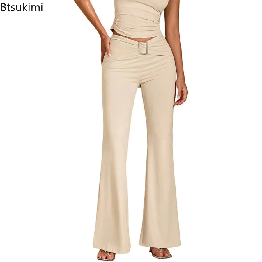 New 2026 Women's Retro Bell Bottom Pants Summer Fashion High Waist Slim Casual Floor Length Trousers Sexy Streetwear Y2k Pants