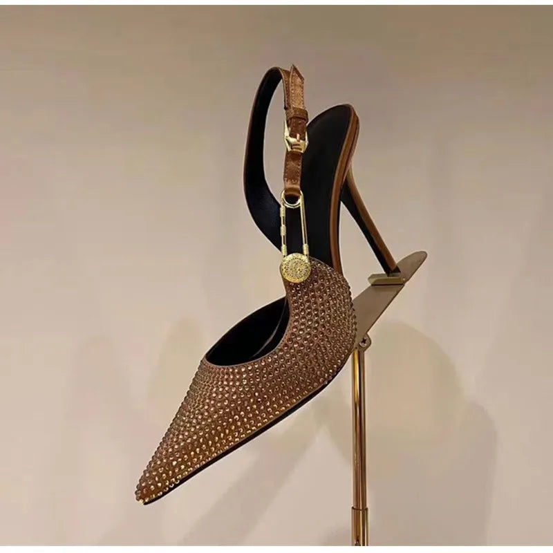 Rhinestone Slingback Pumps | Pointed-Toe Stiletto Heels | Braviixx