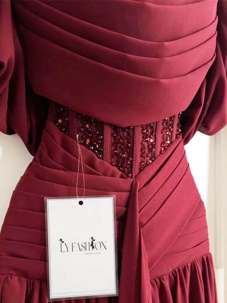 Off-Shoulder Beaded Corset Ruched Mermaid Gown | Crystal Sequin Formal Prom & Gala Evening Dress