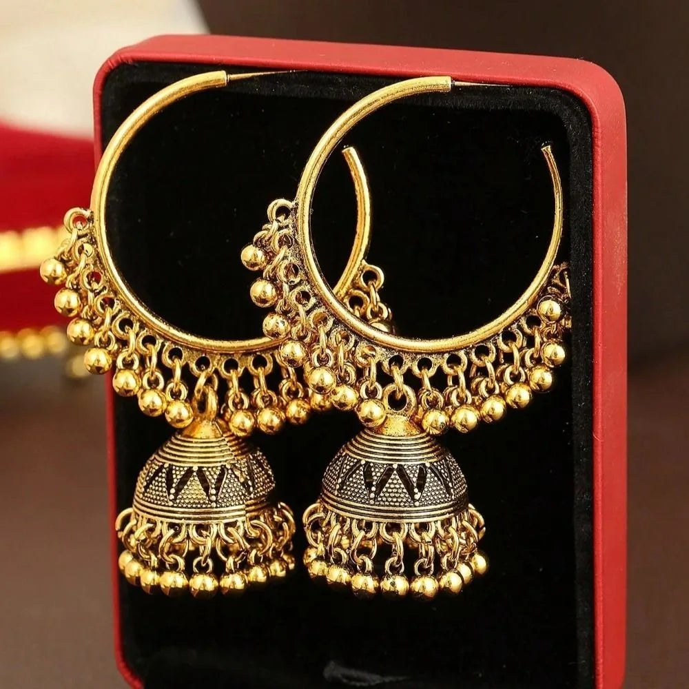 Jhumka Hoop Earrings | Bell & Bead Detail | Braviixx