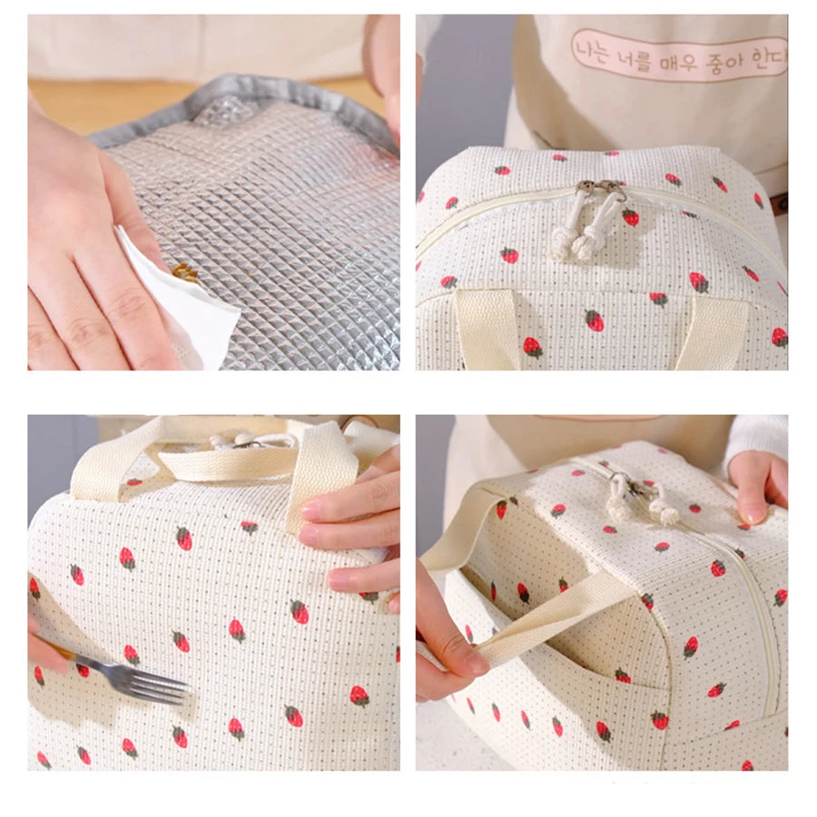 Printed Insulated Lunch Bag | Corduroy-Texture Carry Tote | Braviixx
