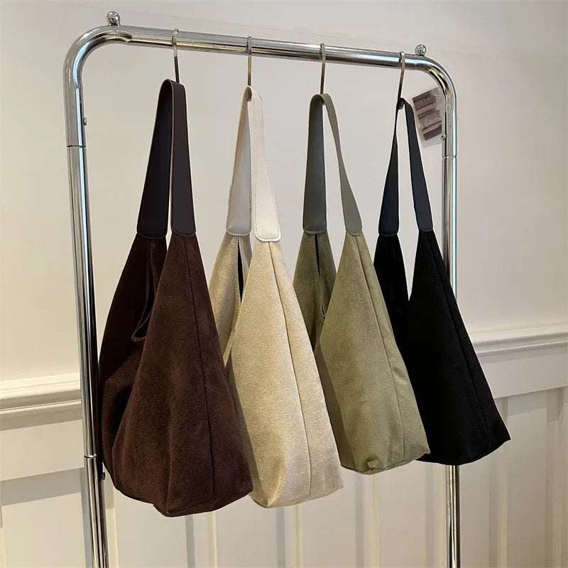 Women's Faux Suede Hobo Shoulder Bag | Soft · Large Capacity · Korean Style | Coffee · Green · Black · Khaki | Braviixx