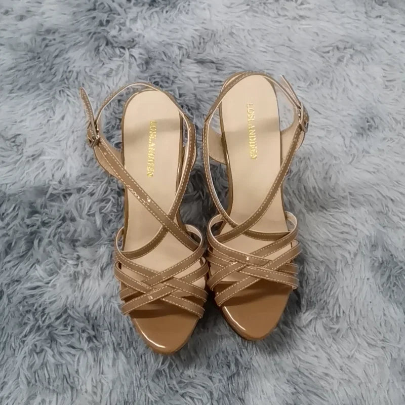 LOSLANDIFEN 2026 NEW 14CM Platform High Heels Sandals Sexy Ankle Strap Open Toe Gladiator Party Dress Women Shoes Plus Size 44