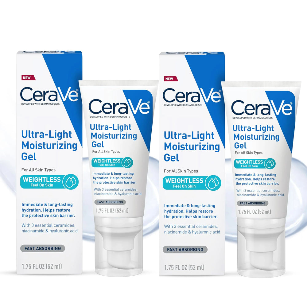 CeraVe Ultra-Light Hydrating Face Moisturizer Gel With Ceramides Niacinamide Hyaluronic Acid Oil-Free Fragrance Free 1.75 FL Oz
