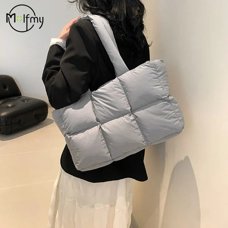 Women's Quilted Plaid Large Capacity Tote Shoulder Bag