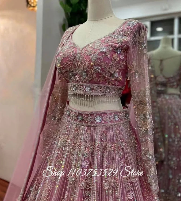 Embroidered Bridal Lehenga Set | Long-Sleeve Blouse & Dupatta | Braviixx