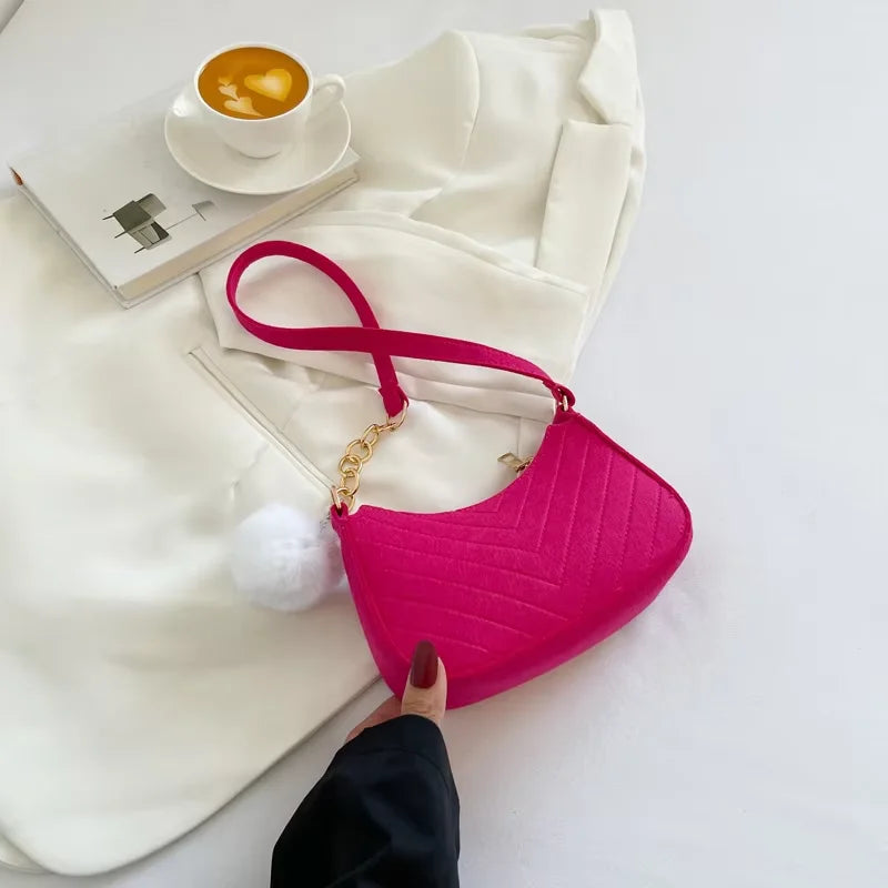 Chevron Felt Mini Shoulder Bag | Gold-Tone Chain Detail | Braviixx