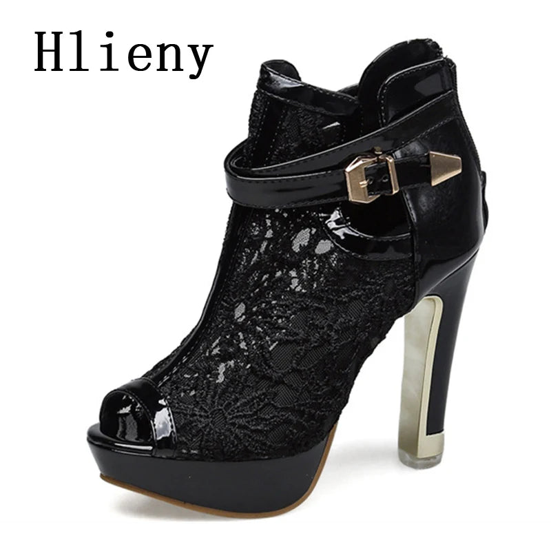 Women's Lace-Mesh Platform Ankle Boots | Braviixx