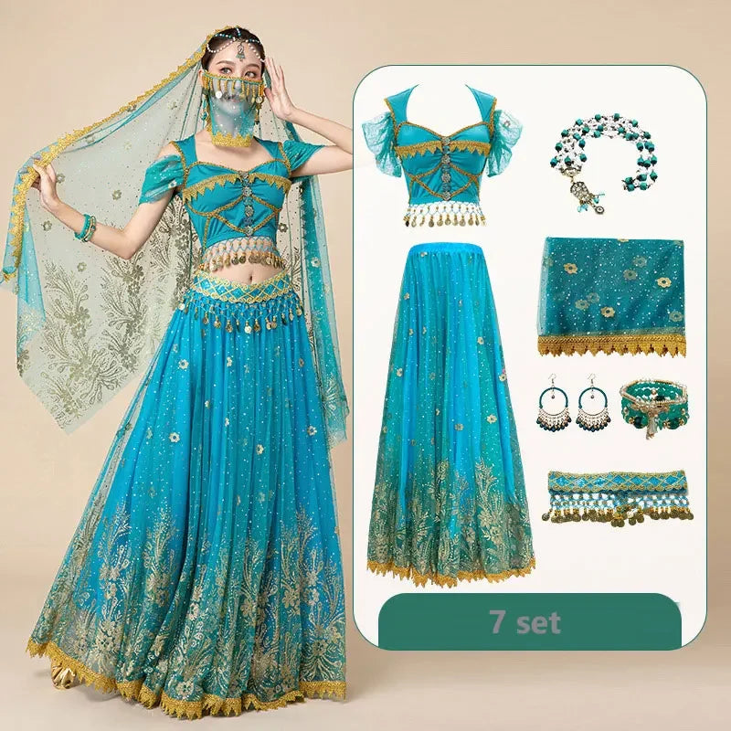 Coin-Trim Belly Dance Costume | Top & Flared Skirt Set | Braviixx
