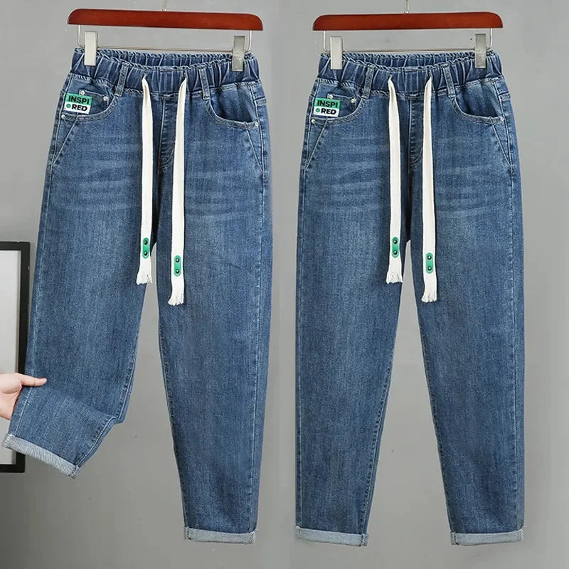 2026 Fashion Spring Autumn Jeans Women's Denim Harem Pants Loose Large-size Elastic-waist Vintage Casual Trousers Female Jeans