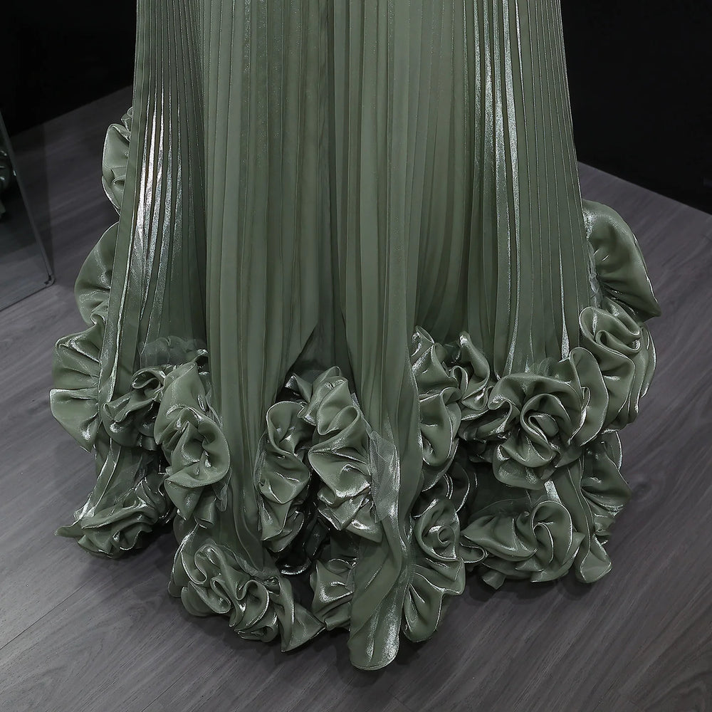 Sharon Said 2026 NEW Wedding Guest Party Gowns Pleats Women Strapless Satin Beaded Formal Evening Dress Ruffles SF400 Customized