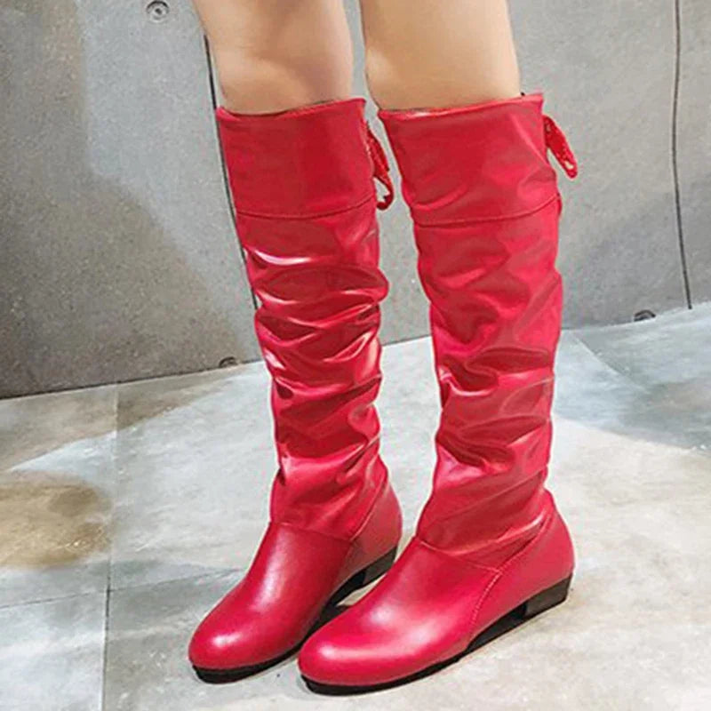 Slouchy Tall Boots | Round Toe & Rear Lace Detail | Braviixx