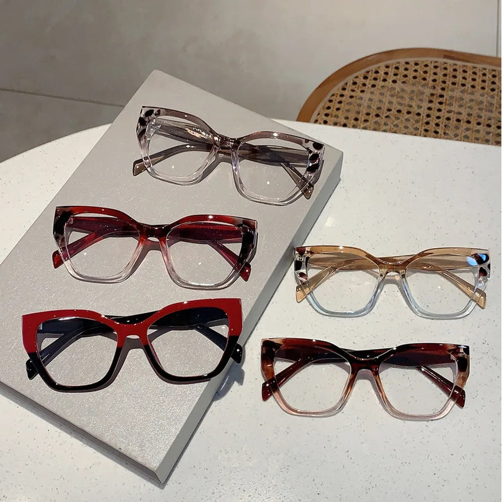Women's Oversized Cat Eye Colour Block Blue Light Glasses | UV400 · Tortoise Accent · Plain Lens | 4 Colours | Braviixx