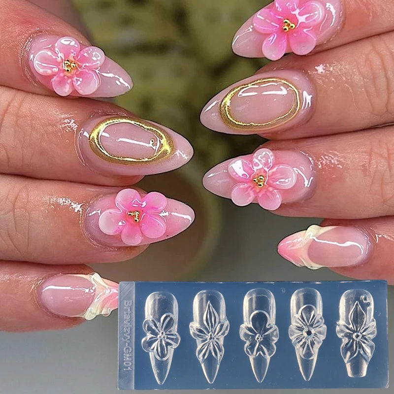 3D Silicone Nail Art Mold | Floral Lily & Hibiscus Template | Braviixx
