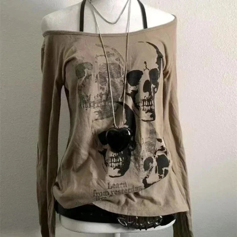 Women Grunge T-shirts 2026 Summer Bottoming Crop Tops Vintage Slim Harajuku Causal Black Tshirts Y2k Aesthetic Flower Printing