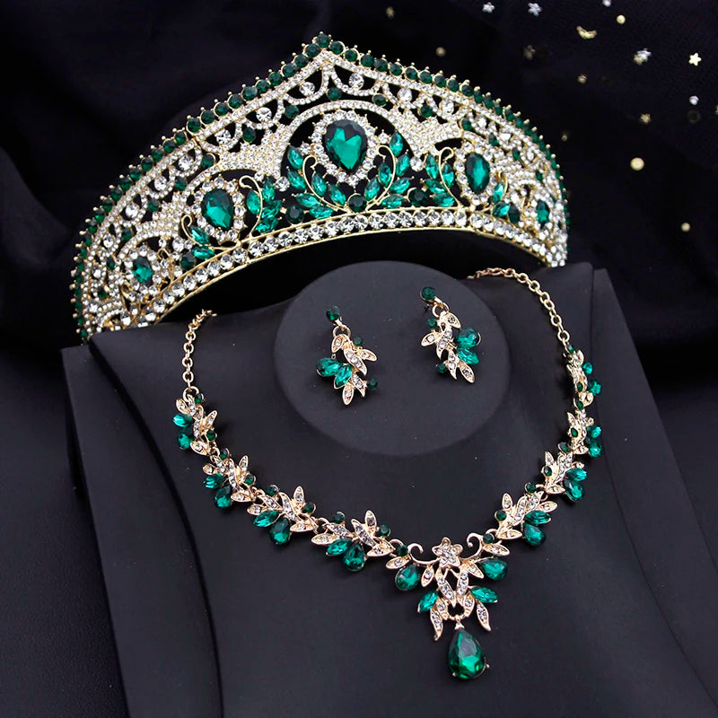 Bridal Crystal Jewellery Set | Crown, Teardrop Necklace & Earrings | Braviixx