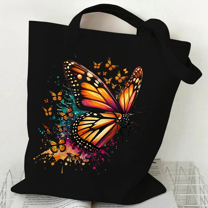 Vintage Skull & Floral Canvas Tote Bag | Butterfly Print Shoulder Bag | Braviixx