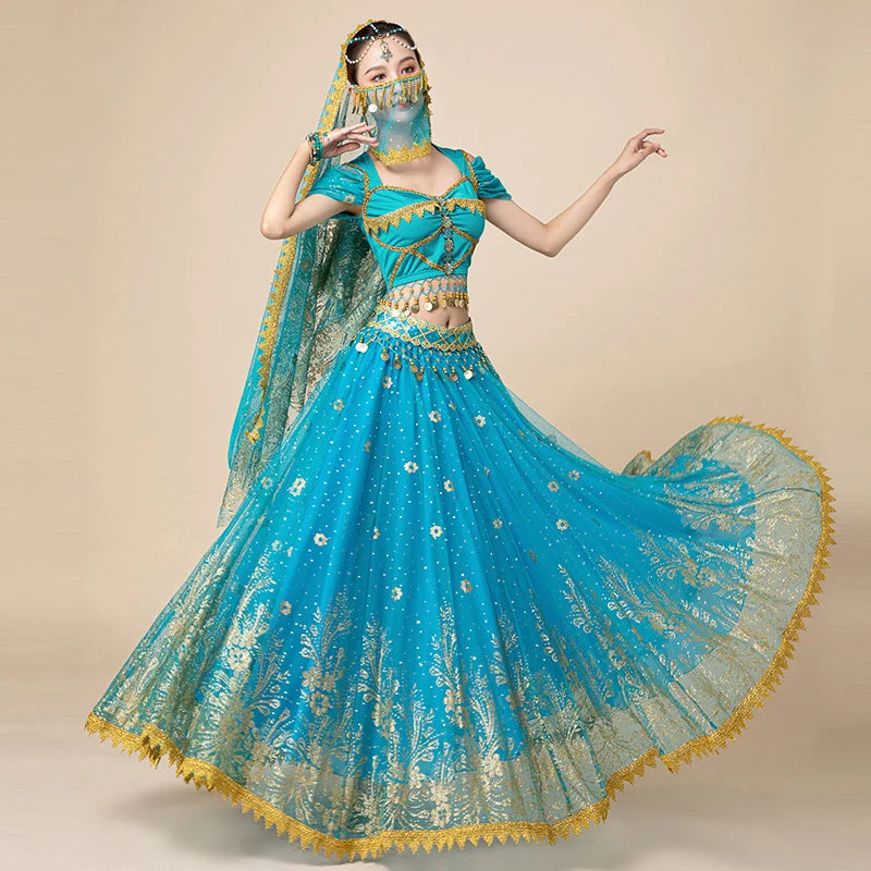 Coin-Trim Belly Dance Costume | Flared Skirt Set | Braviixx