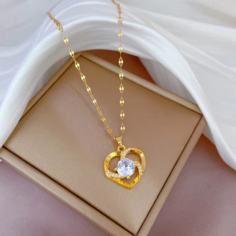 Heart Pendant Necklace with Zircon Accents | Braviixx