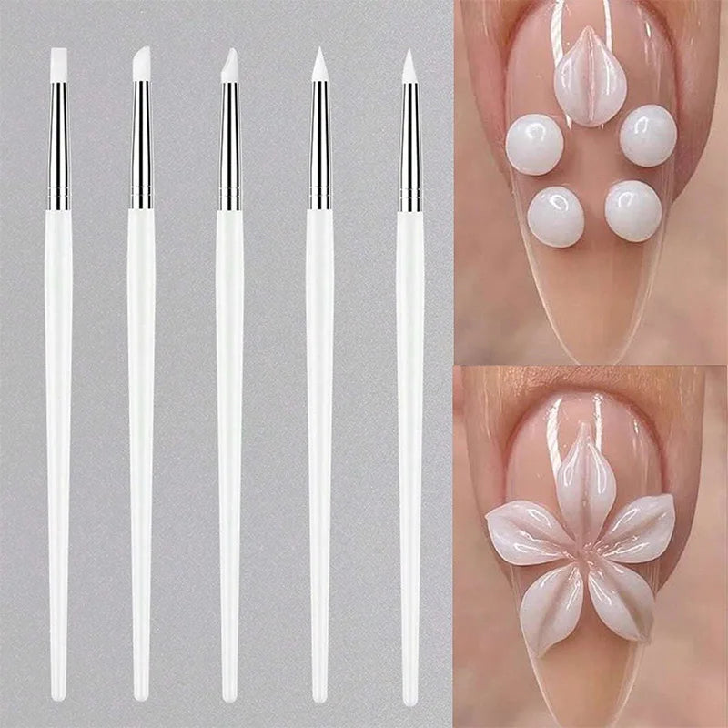 5-Piece Silicone Nail Art Brush Set | Dotting & Gel Design Tools | Braviixx
