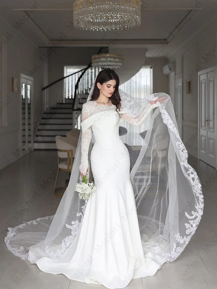 Long Sleeve Satin Mermaid Wedding Dress | Braviixx