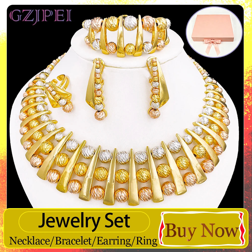 Three-Tone Statement Jewellery Set | Geometric Bead Design | Braviixx