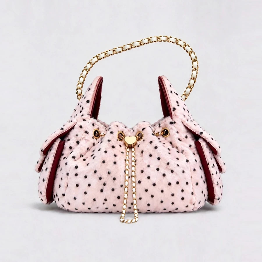 Women's Spotted Faux Fur Bucket Bag | Chain Strap | Braviixx
