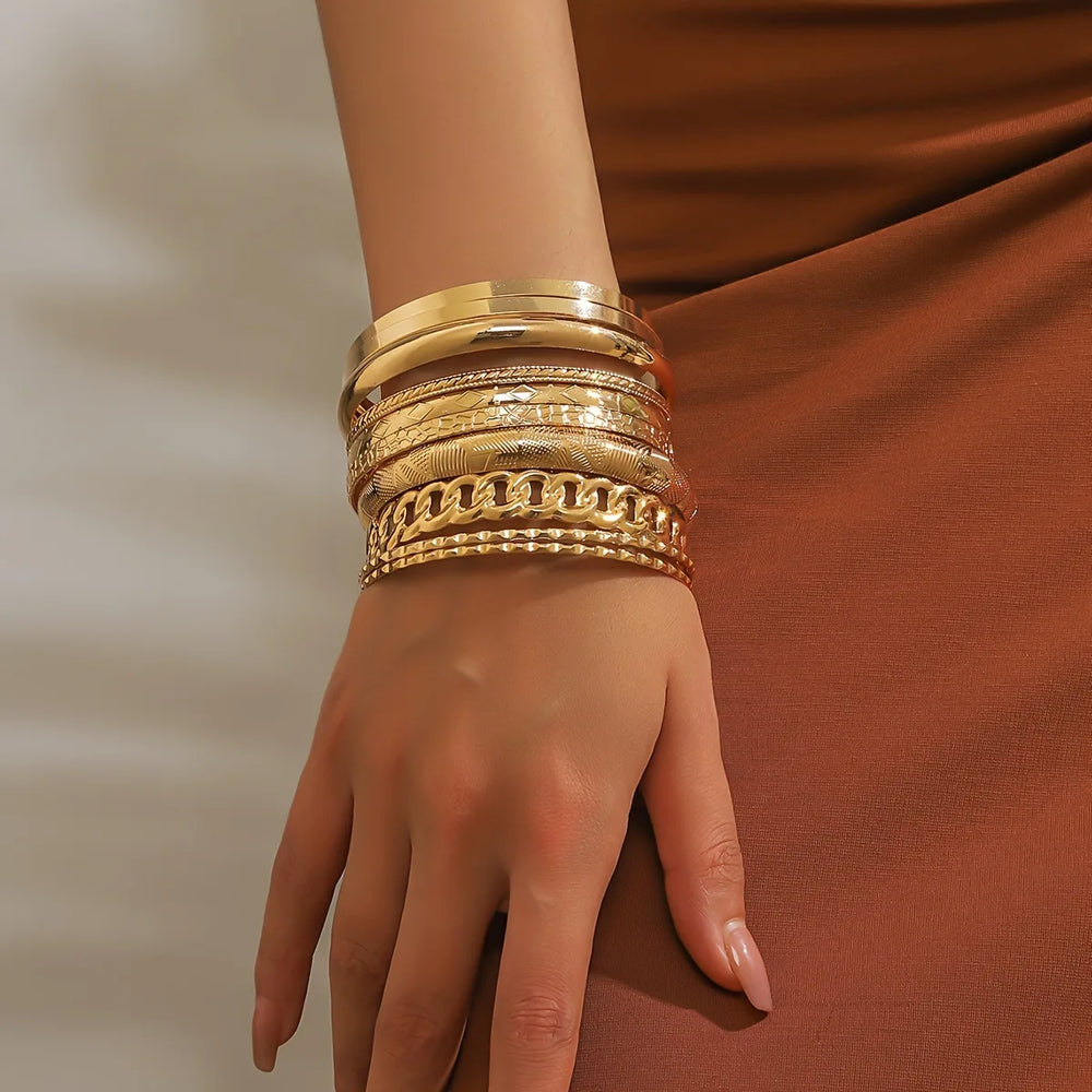 Women's 10-Piece Bangle Set | Mixed Textures & Gold-Tone or Silver-Tone | Braviixx