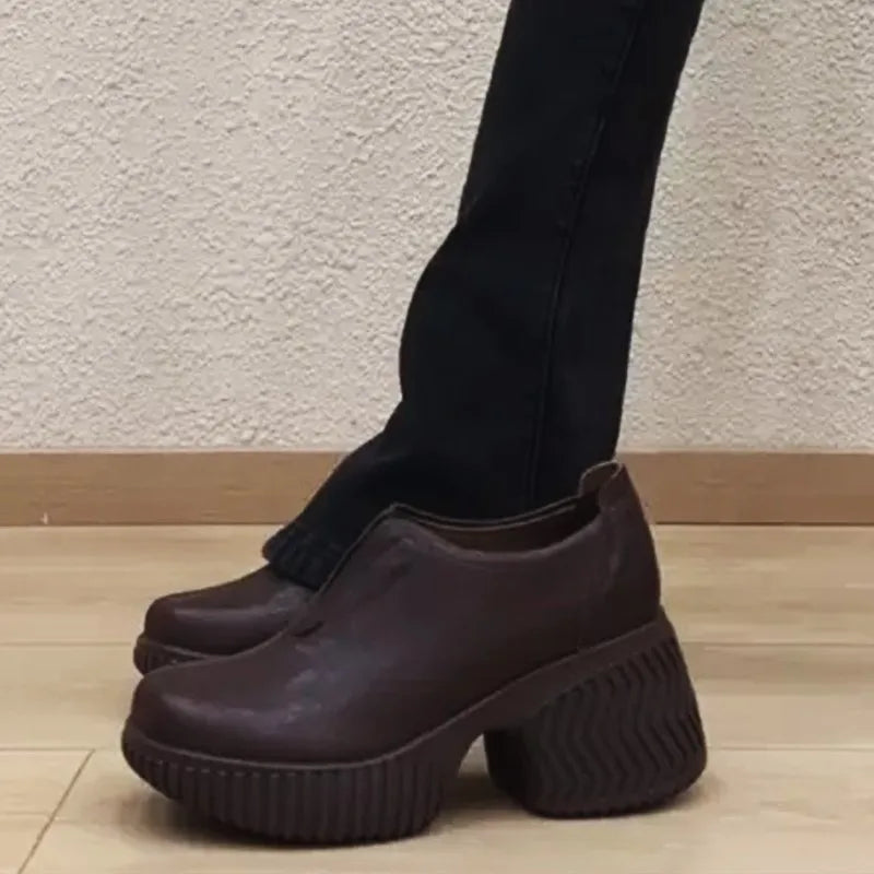 Platform Slip-On Shoes | Chunky Block Heel & Ribbed Sole | Braviixx