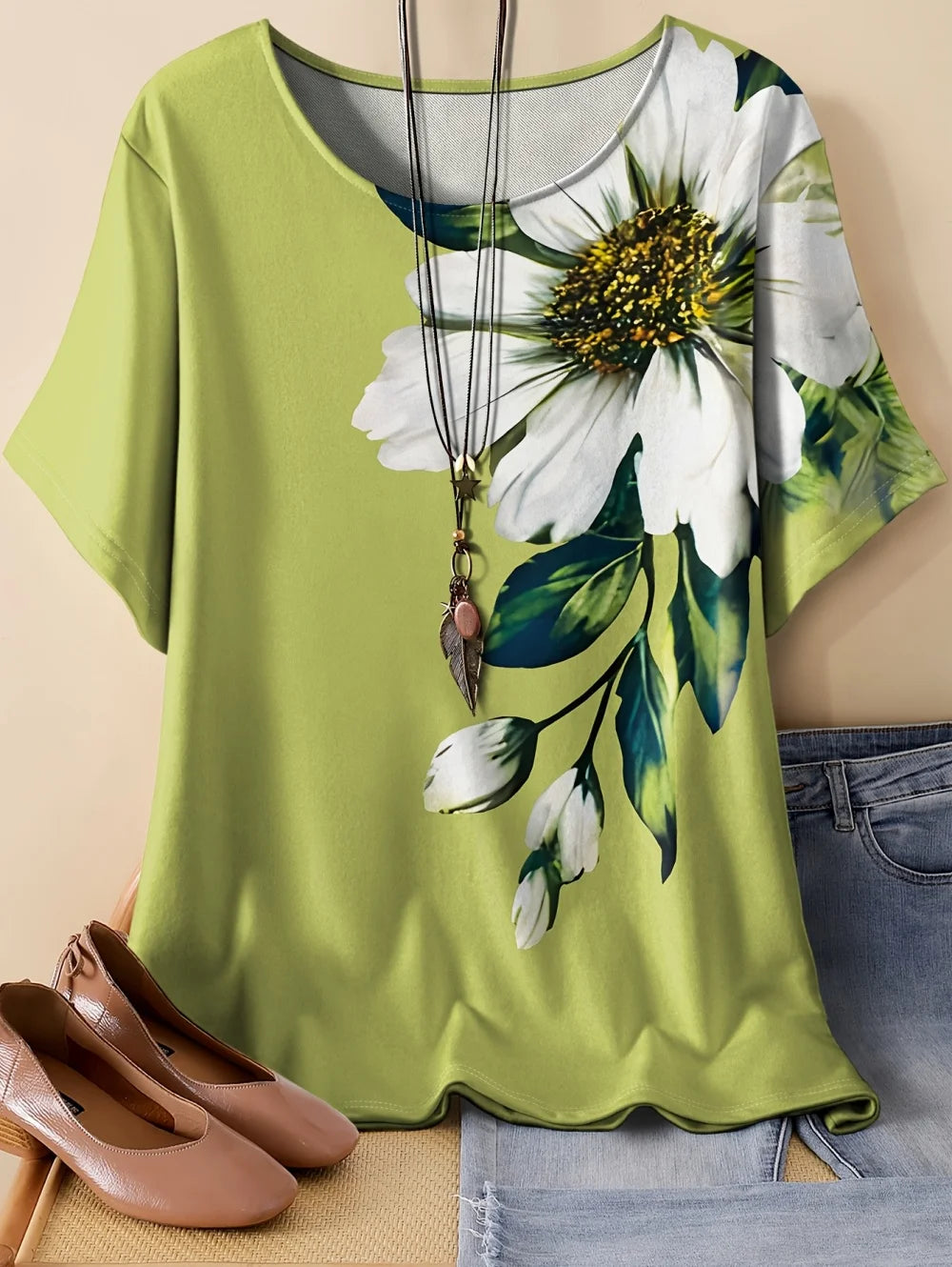 2026 Women's T-Shirt 3D Floral Pattern Print Short Sleeve O-Neck Short Sleeves Tees Graphic T-Shirts Oversized Women' S Clothes
