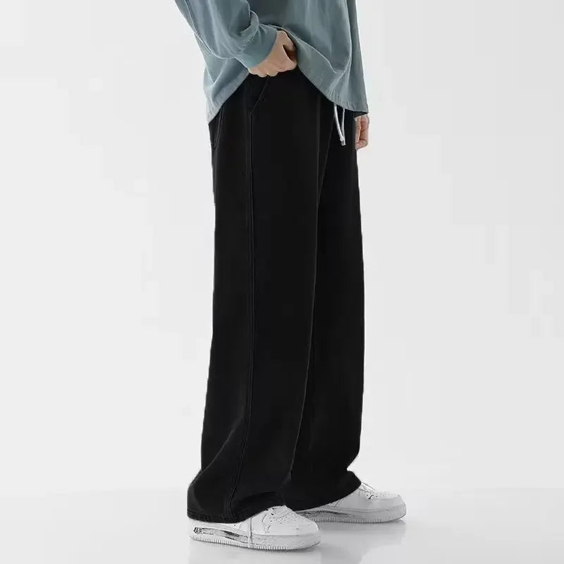 2026 spring and summer Men's Loose Jeans Elastic Waist Wide Leg Y2K Denim Pants Straight Comfortable Brand Men's Clothing