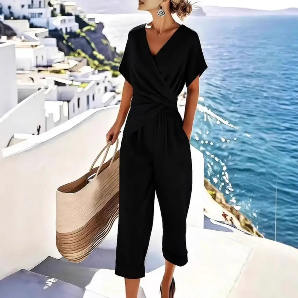 Summer Fashion Solid Women's Two Pieces Set Elegant V Neck Slim Office Suit Casual Pleated Irregular Top And Pants Female Outfit