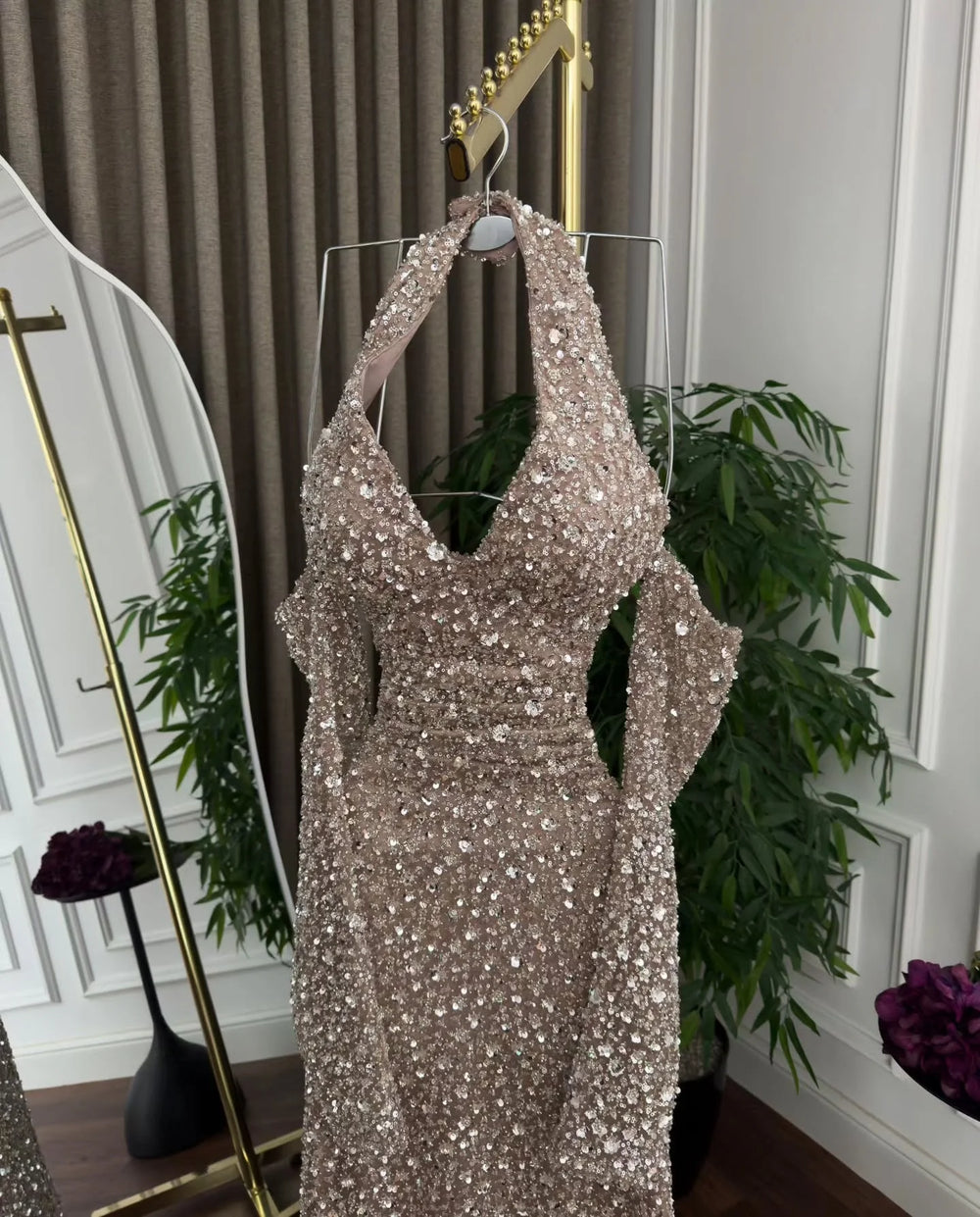 Embellished Halter Mermaid Gown | Draped Arm Detail | Braviixx