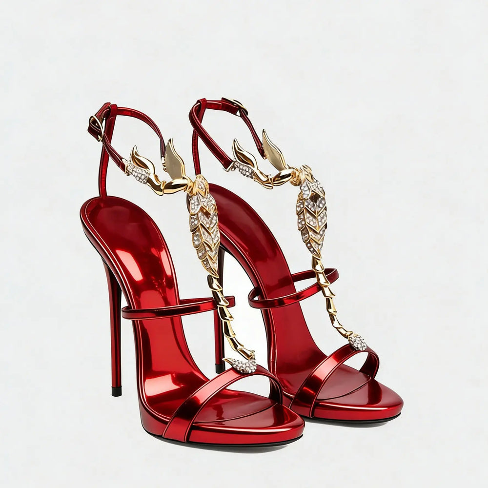 Rhinestone Scorpion Sandals | Buckle-Strap Stiletto Heels | Braviixx