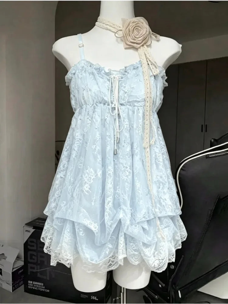 Gothic Retro Sweet Bud Mini Dress Women Harajuku Y2k Strap Dress Y2K Aesthetic Club Party Fashion Outfits