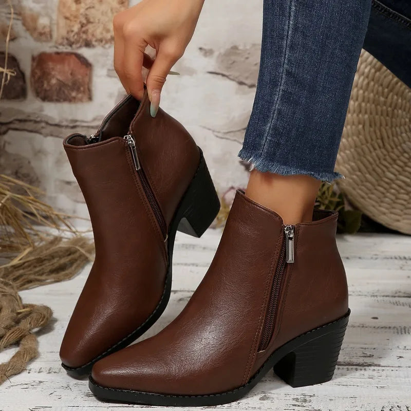 Ankle Boots | Side Zip & Stacked-Look Heel | Braviixx