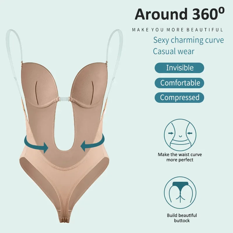 Women's Deep-V Backless Shapewear Bodysuit | Braviixx