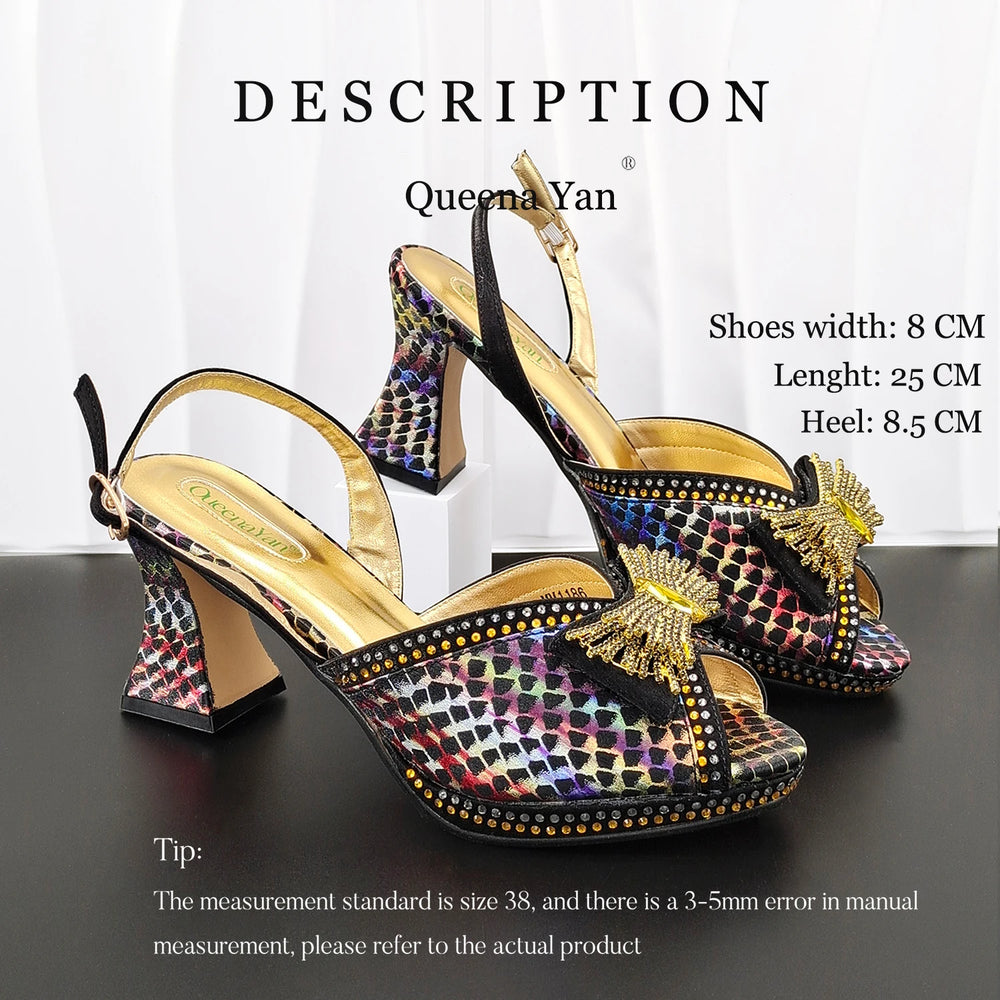 Women's Crystal Rhinestone Peep Toe Pumps | Square Heel Ankle Strap | 8.5cm | 6 Colors | EU 38–43