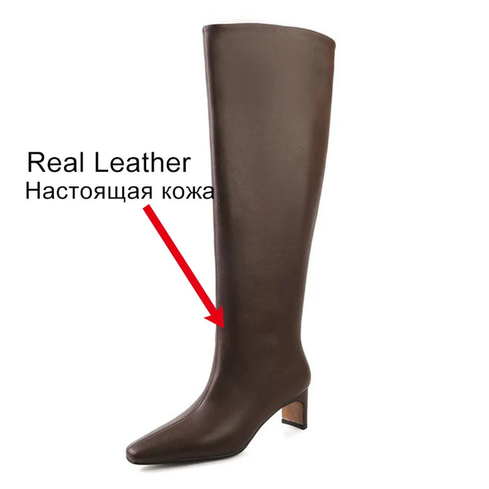 JOZHAMTA Size 34-43 2026 Women Real Leather Long Boots Fashion High Heels Shoes For Winter Boots Office Lady Daily Dress Shoes
