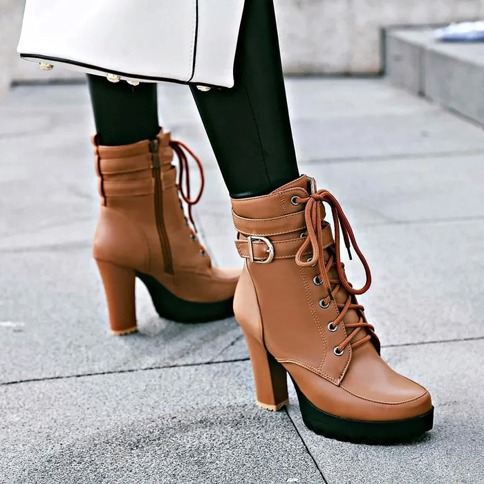 Women's Lace-Up Platform Ankle Boots | Block Heel | Braviixx