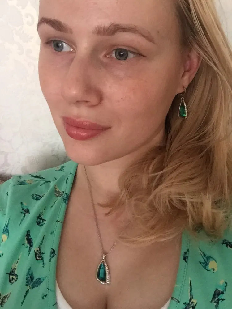 Women's Teal-Green Jewellery Set | Geometric Pendant & Drop Earrings | Braviixx
