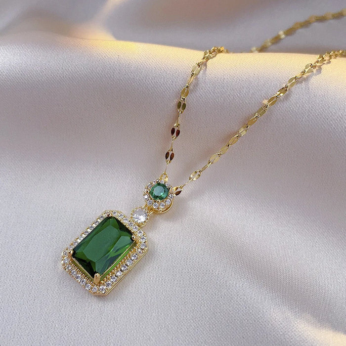 Green Rhinestone Necklace, Earrings & Ring Set | Braviixx