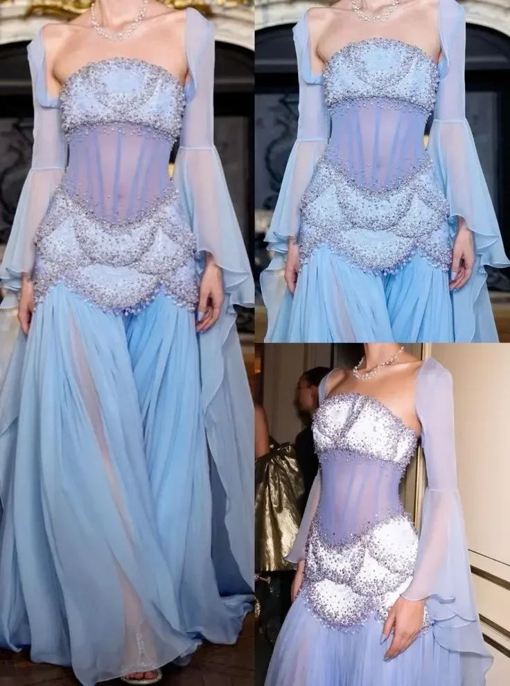 Embellished Illusion Evening Gown | Flowing Skirt | Braviixx