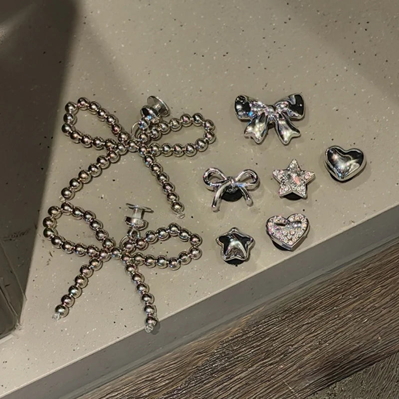 Pearl Bowknot Shoe Charm Set | DIY Detachable Shoe Buckle Decor | Punk Heart & Flowers | 3 Colors