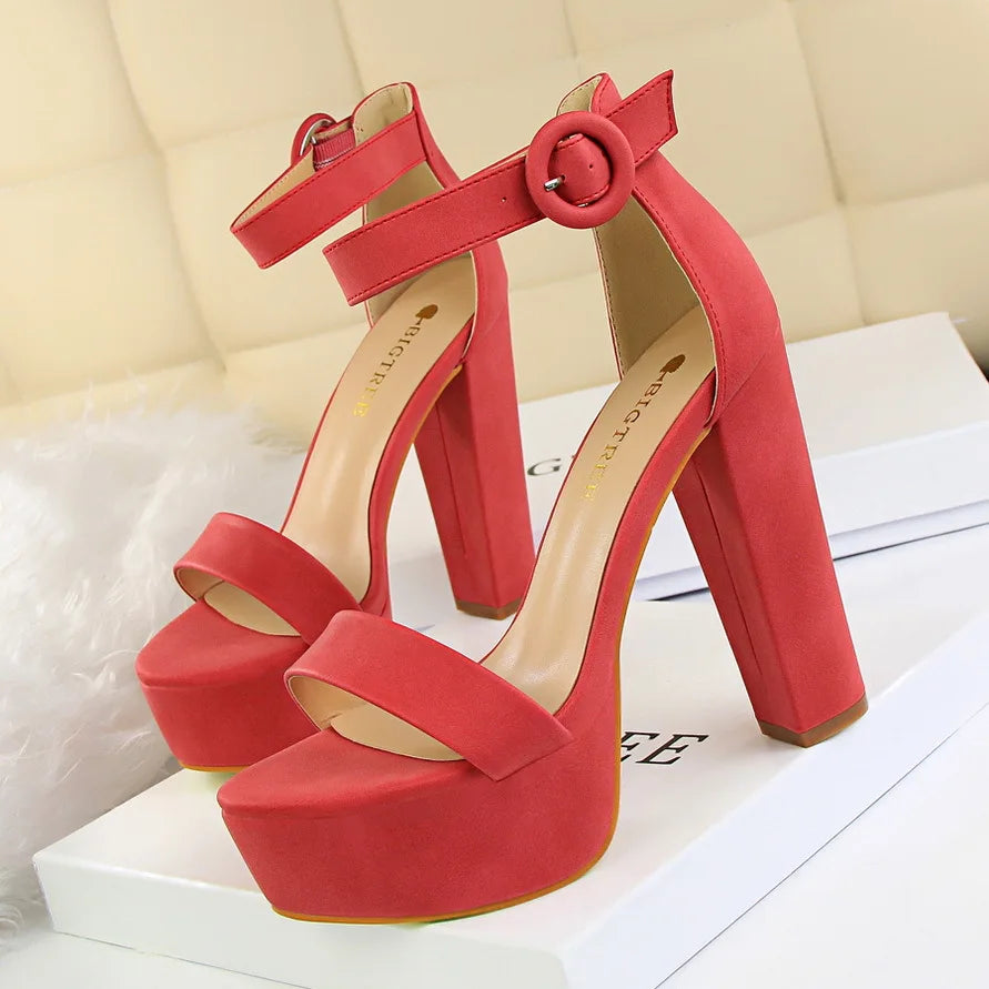 Platform Block Heel Sandals | Round-Buckle Ankle Strap | Braviixx