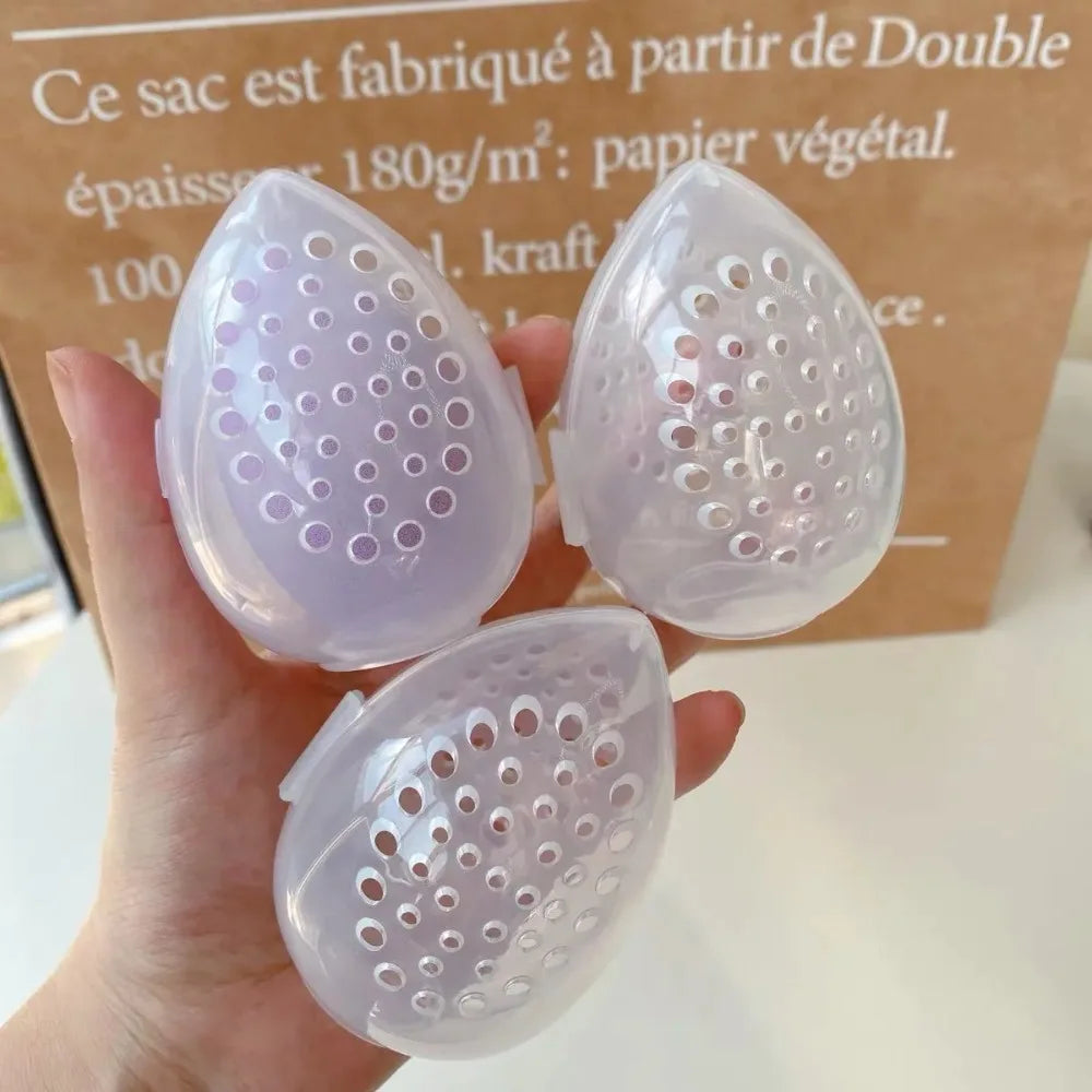 Egg-Shaped Makeup Sponge Storage Box | Vented Drying Case · Beauty Blender Holder | Transparent · Pink | Braviixx