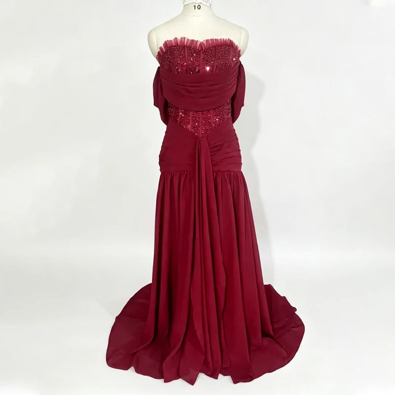 Off-Shoulder Beaded Corset Ruched Mermaid Gown | Crystal Sequin Formal Prom & Gala Evening Dress
